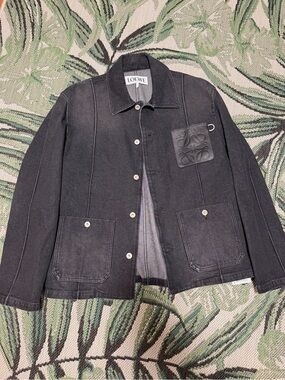 Loewe Men’s Black Denim Work Jacket Signature Logo Jean Jacket w/ Tags Black L